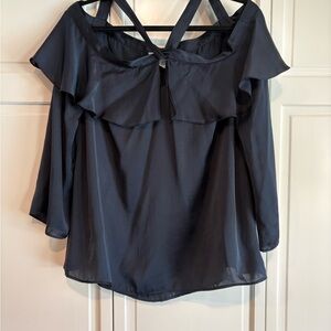 Libby Edelman Navy Ruffle Off-Shoulder Blouse